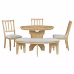Ensemble de salle à manger 5 pièces « Charme rustique », comprenant une table ronde, 3 chaises rembourrées et un banc incurvé, pour salle à manger ou cuisine