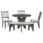 Ensemble de salle à manger 5 pièces « Charme rustique », comprenant une table ronde, 3 chaises rembourrées et un banc incurvé, pour salle à manger ou cuisine