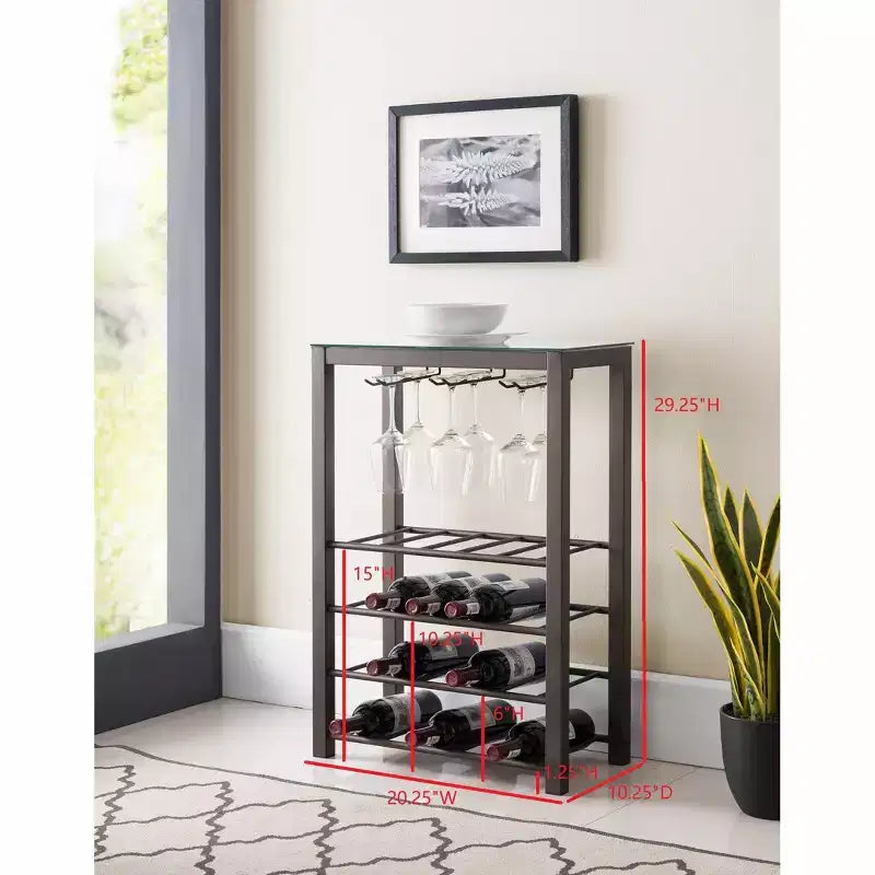 Tablette de Rangement Autoportante pour Bouteilles de Vin, Contient 20 Bouteilles avec Porte-Verres (Étain)