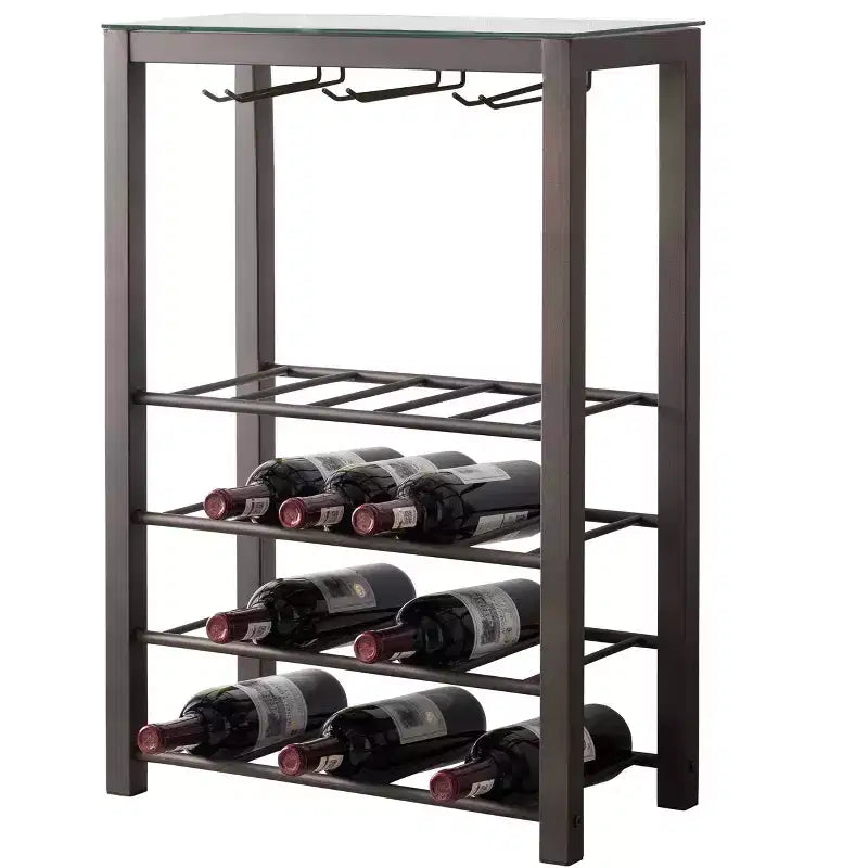 Tablette de Rangement Autoportante pour Bouteilles de Vin, Contient 20 Bouteilles avec Porte-Verres (Étain)