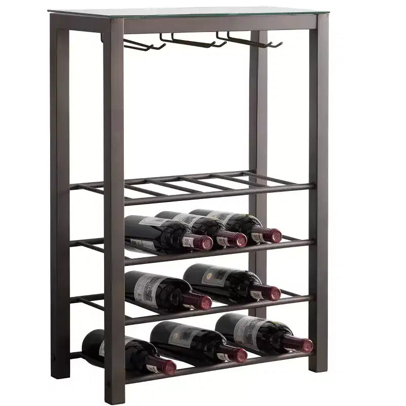 Tablette de Rangement Autoportante pour Bouteilles de Vin, Contient 20 Bouteilles avec Porte-Verres (Étain)