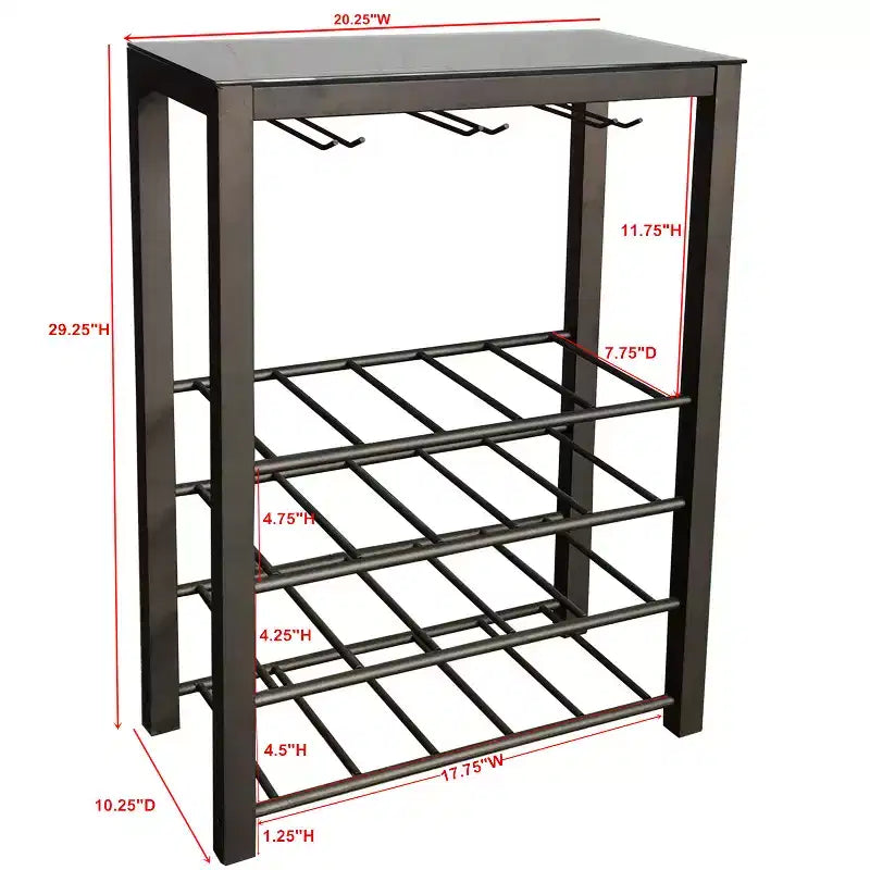 Tablette de Rangement Autoportante pour Bouteilles de Vin, Contient 20 Bouteilles avec Porte-Verres (Étain)
