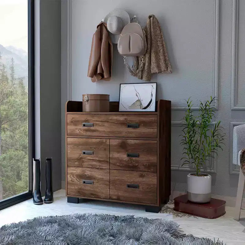 Commode de chambre avec double tiroir et 4 tiroirs simples, Armoire de rangement en bois avec tiroirs, Organisateur pour salon et couloir