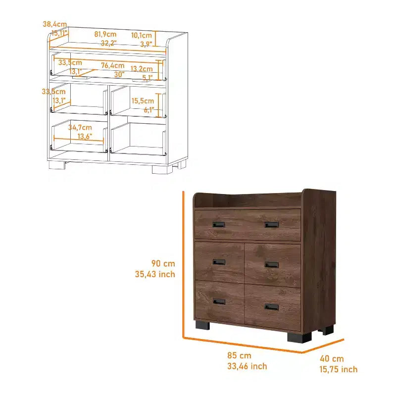 Commode de chambre avec double tiroir et 4 tiroirs simples, Armoire de rangement en bois avec tiroirs, Organisateur pour salon et couloir