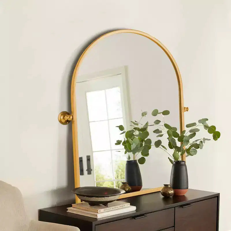 Miroir d'appoint mural arqué à angle droit, cadre en métal doré, 36 x 24 x 2