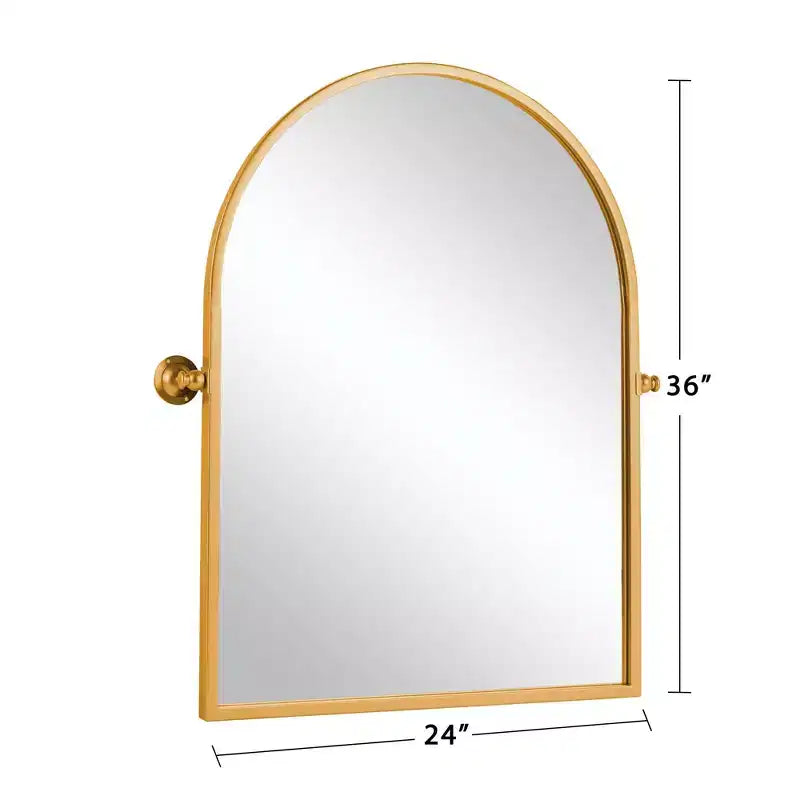 Miroir d'appoint mural arqué à angle droit, cadre en métal doré, 36 x 24 x 2
