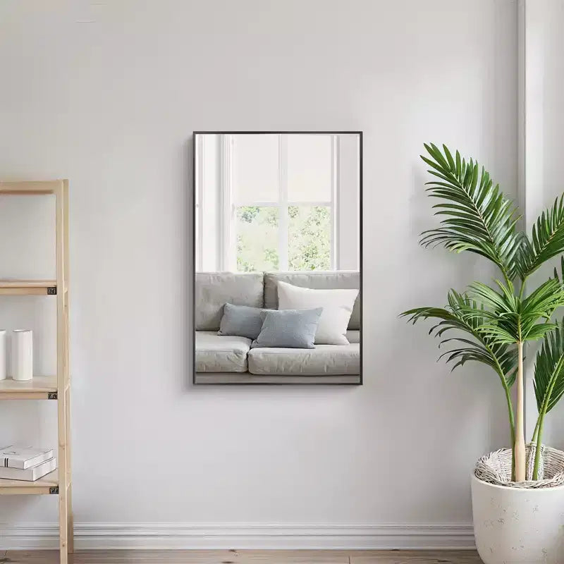 MAYEERTY 35.83x24.02x0.59in Aluminum Thin Edge Right Angle Rectangle Black Hanging Mirror