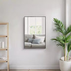 MAYEERTY 35.83x24.02x0.59in Aluminum Thin Edge Right Angle Rectangle Black Hanging Mirror