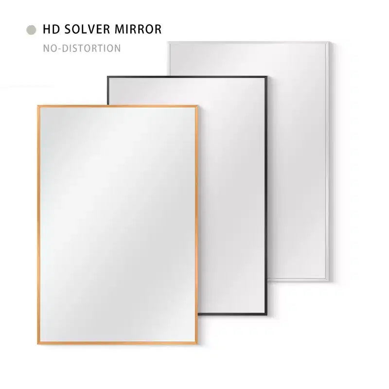 Miroir mural rectangulaire noir en aluminium à bords fins et à angle droit de 91 x 61 x 1,5 cm
