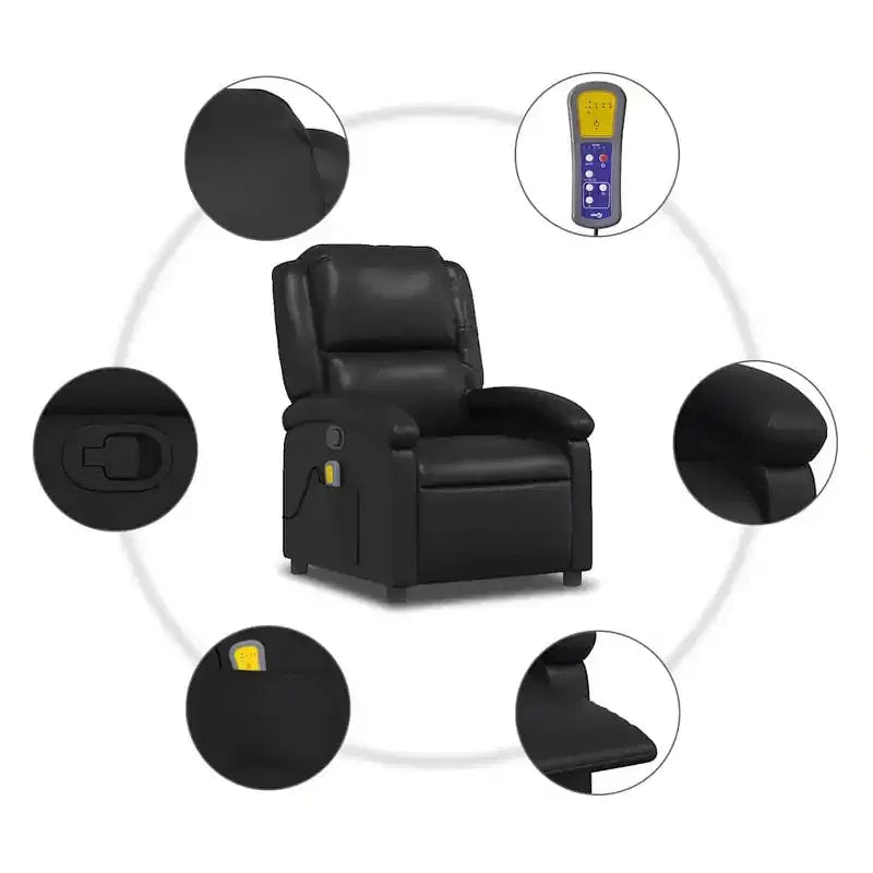 Fauteuil de massage inclinable noir - Dossier et repose-pieds réglables pour une relaxation optimale