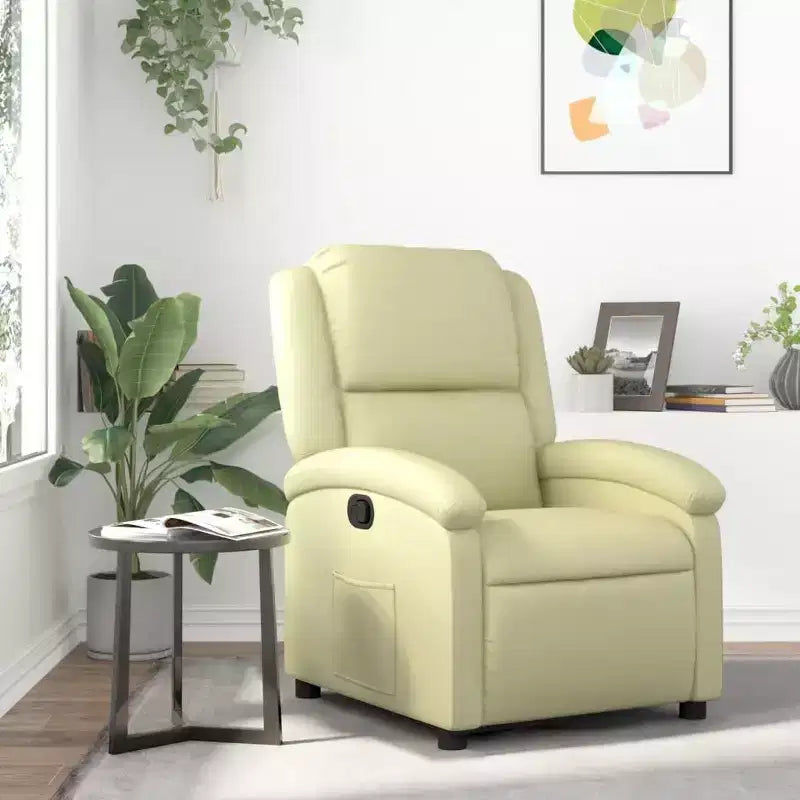 Fauteuil inclinable à oreilles, canapé-lit inclinable, mobilier d'assise en cuir véritable – crème, manuel, à pousser, sans massage