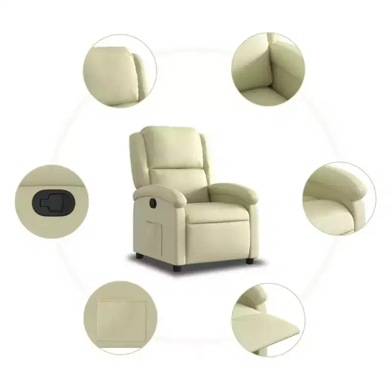 Fauteuil inclinable à oreilles, canapé-lit inclinable, mobilier d'assise en cuir véritable – crème, manuel, à pousser, sans massage