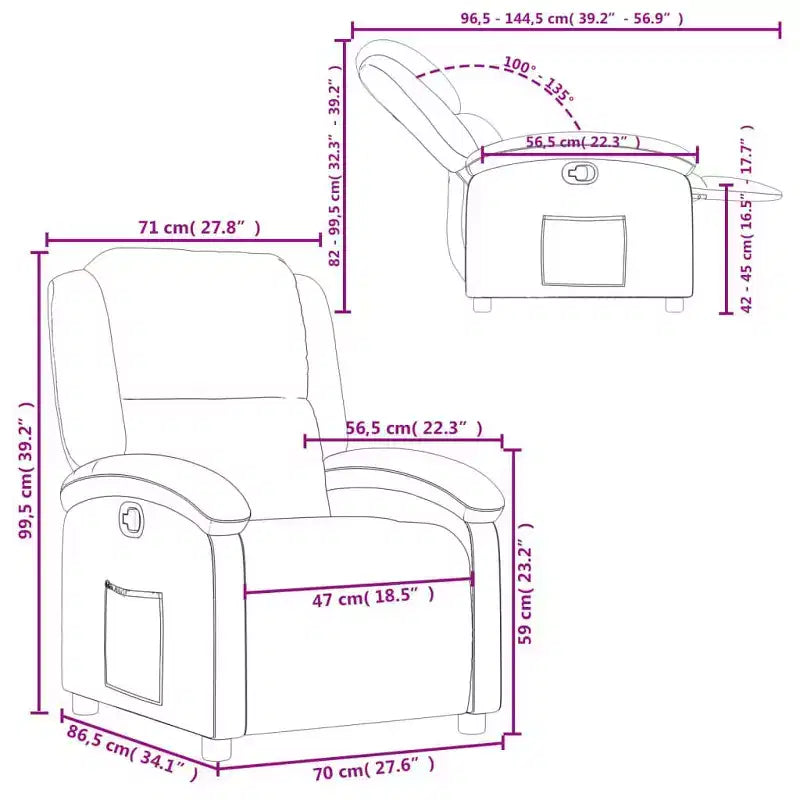 Fauteuil inclinable à oreilles, canapé-lit inclinable, mobilier d'assise en cuir véritable – crème, manuel, à pousser, sans massage