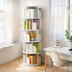 Chic Crate 6-Tier 360 Rotating Bookshelf with Wheels & Drawer, Space-Saving Bookcase for Bedroom & Home Office
