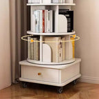Bibliothèque rotative à 360° à 6 niveaux avec roulettes et tiroir, bibliothèque peu encombrante pour chambre et bureau à domicile