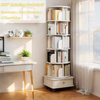 Bibliothèque rotative à 360° à 6 niveaux avec roulettes et tiroir, bibliothèque peu encombrante pour chambre et bureau à domicile