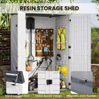 Abri de jardin en résine, 64 pieds cubes. Armoire de rangement extérieure étanche pour garage, outils, coussins de canapé, rangement extérieur