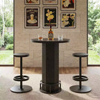 Ensemble de table de bistrot moderne de style ferme ronde de 60 cm avec 2 tabourets, plateau rustique en MDF et base piédestal en métal, table de bar de 96 cm de hauteur avec repose-pieds