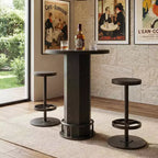 Ensemble de table de bistrot moderne de style ferme ronde de 60 cm avec 2 tabourets, plateau rustique en MDF et base piédestal en métal, table de bar de 96 cm de hauteur avec repose-pieds