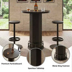 Ensemble de table de bistrot moderne de style ferme ronde de 60 cm avec 2 tabourets, plateau rustique en MDF et base piédestal en métal, table de bar de 96 cm de hauteur avec repose-pieds