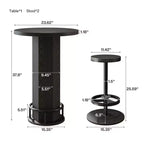 Ensemble de table de bistrot moderne de style ferme ronde de 60 cm avec 2 tabourets, plateau rustique en MDF et base piédestal en métal, table de bar de 96 cm de hauteur avec repose-pieds
