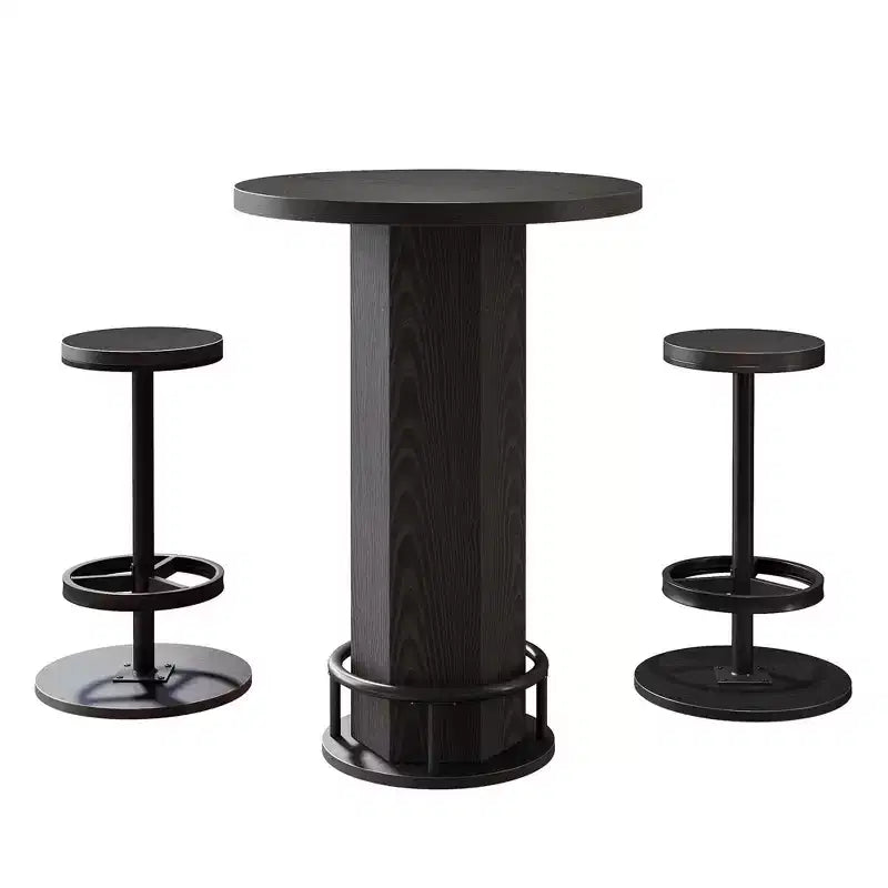 Ensemble de table de bistrot moderne de style ferme ronde de 60 cm avec 2 tabourets, plateau rustique en MDF et base piédestal en métal, table de bar de 96 cm de hauteur avec repose-pieds
