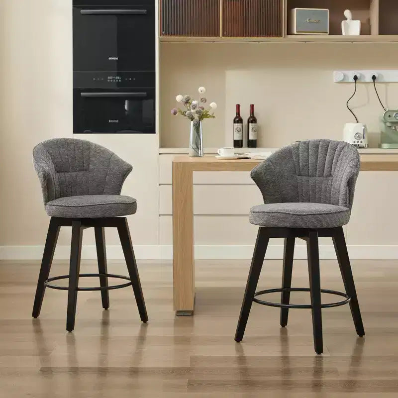 2 Tabourets de bar pivotants Wingback 25 avec revêtement en chenille, pieds en bois et hauteur réglable