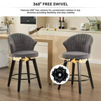 2 Tabourets de bar pivotants Wingback 25 avec revêtement en chenille, pieds en bois et hauteur réglable
