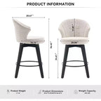 2 Tabourets de bar pivotants Wingback 25 avec revêtement en chenille, pieds en bois et hauteur réglable