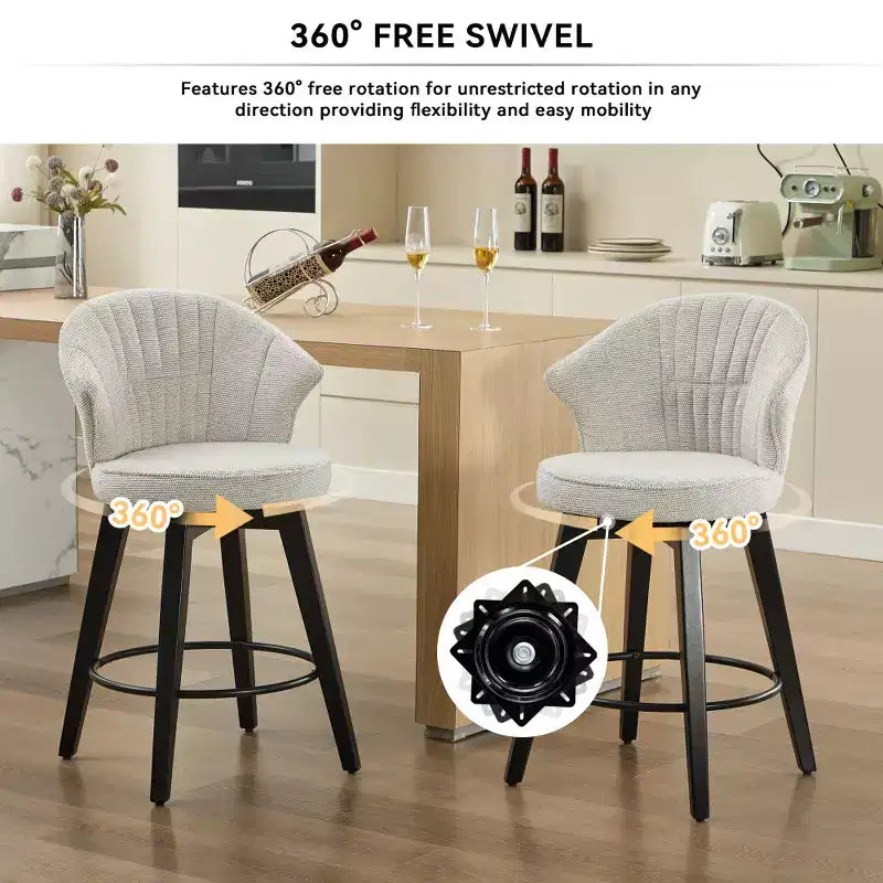 2 Tabourets de bar pivotants Wingback 25 avec revêtement en chenille, pieds en bois et hauteur réglable