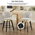 2 Tabourets de bar pivotants Wingback 25 avec revêtement en chenille, pieds en bois et hauteur réglable