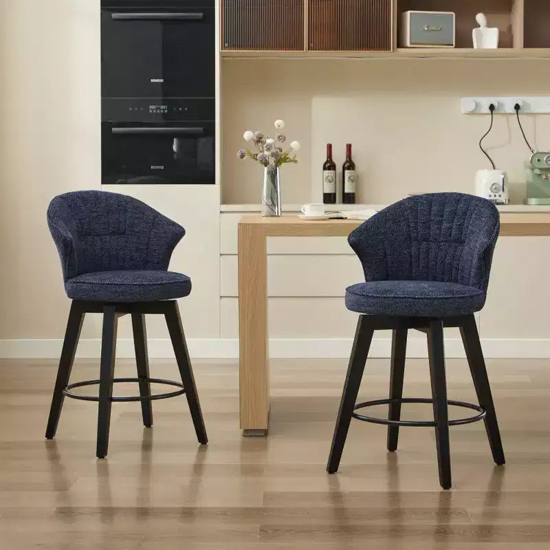 2 Tabourets de bar pivotants Wingback 25 avec revêtement en chenille, pieds en bois et hauteur réglable