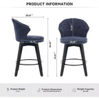 2 Tabourets de bar pivotants Wingback 25 avec revêtement en chenille, pieds en bois et hauteur réglable