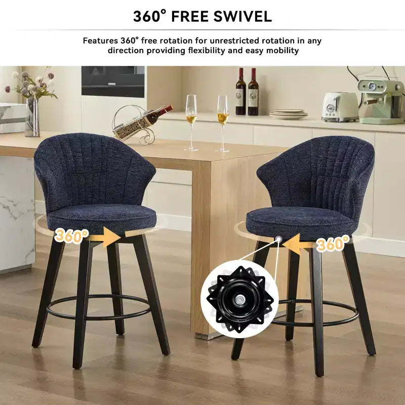 2 Tabourets de bar pivotants Wingback 25 avec revêtement en chenille, pieds en bois et hauteur réglable