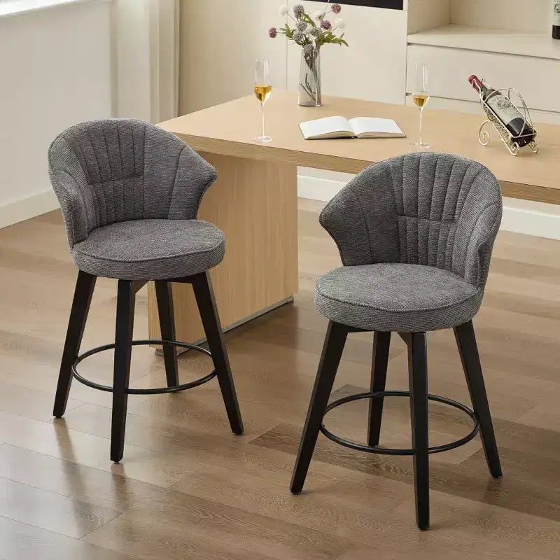 2 Tabourets de bar pivotants Wingback 25 avec revêtement en chenille, pieds en bois et hauteur réglable