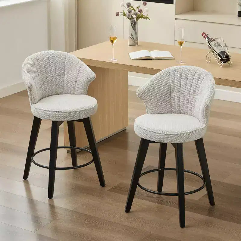 2 Tabourets de bar pivotants Wingback 25 avec revêtement en chenille, pieds en bois et hauteur réglable