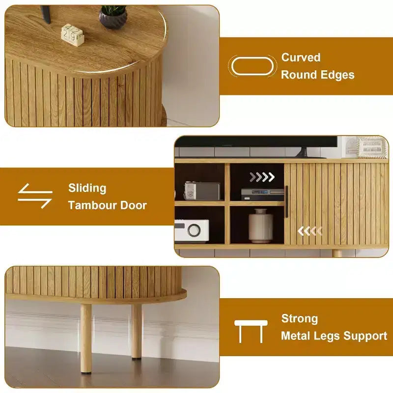 Meuble TV de 120 cm, Meuble TV moderne avec portes coulissantes et rangements, pour Salon, Chambre