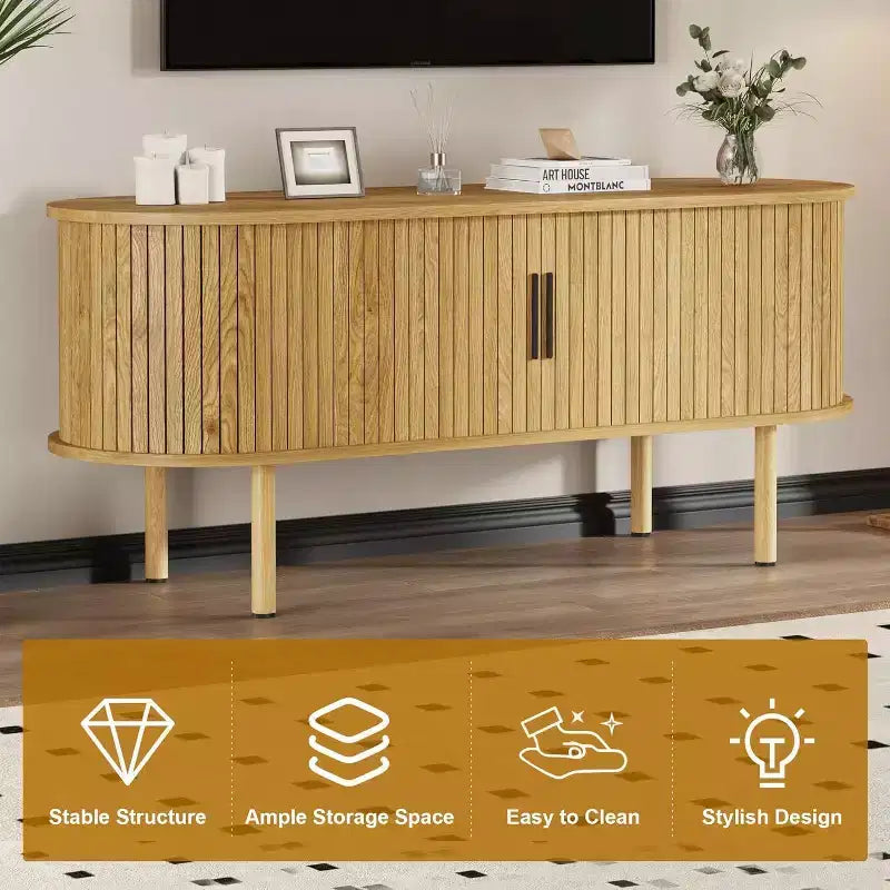 Meuble TV de 120 cm, Meuble TV moderne avec portes coulissantes et rangements, pour Salon, Chambre
