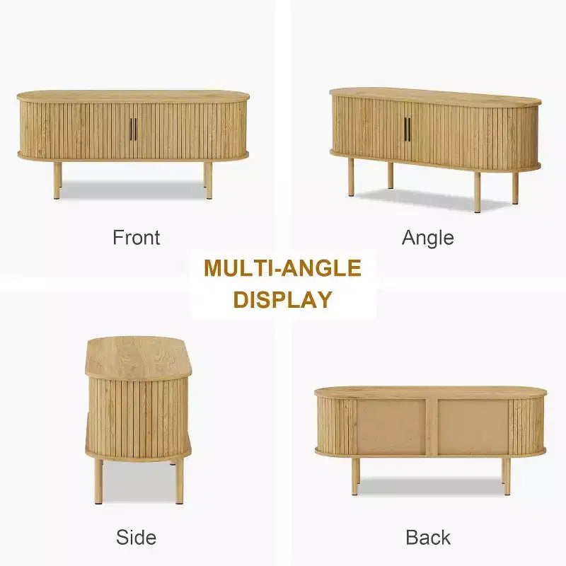 Meuble TV de 120 cm, Meuble TV moderne avec portes coulissantes et rangements, pour Salon, Chambre