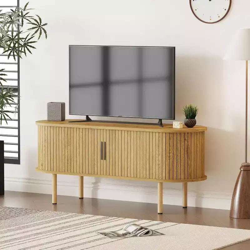 Meuble TV de 120 cm, Meuble TV moderne avec portes coulissantes et rangements, pour Salon, Chambre