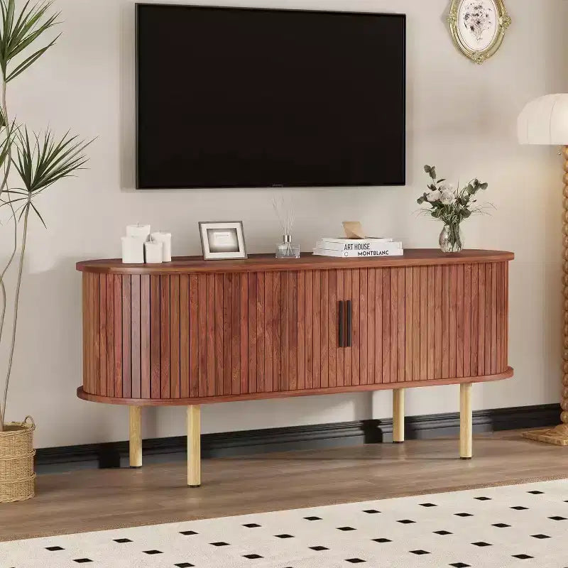 Meuble TV de 120 cm, Meuble TV moderne avec portes coulissantes et rangements, pour Salon, Chambre