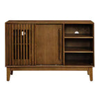 Meuble TV et buffet de rangement Mid-Century Modern de 47 po avec porte coulissante à lattes et pieds en bois massif