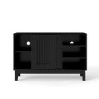 Meuble TV et buffet de rangement Mid-Century Modern de 47 po avec porte coulissante à lattes et pieds en bois massif