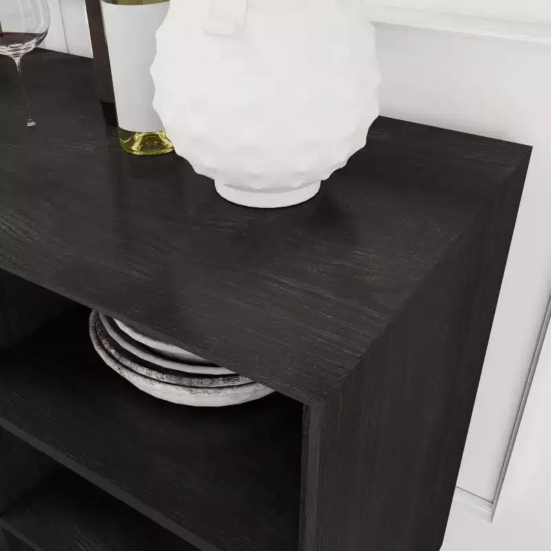 Meuble TV et buffet de rangement Mid-Century Modern de 47 po avec porte coulissante à lattes et pieds en bois massif