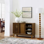 Meuble TV et buffet de rangement Mid-Century Modern de 47 po avec porte coulissante à lattes et pieds en bois massif