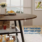 Table à manger ronde pour 4, Table de cuisine de 42 pouces avec étagère de rangement, Design de ferme en bois et métal, Table à manger familiale pour 4-6 personnes