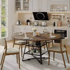 Table à manger ronde pour 4, Table de cuisine de 42 pouces avec étagère de rangement, Design de ferme en bois et métal, Table à manger familiale pour 4-6 personnes