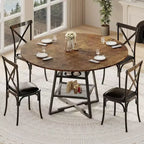 Table à manger ronde pour 4, Table de cuisine de 42 pouces avec étagère de rangement, Design de ferme en bois et métal, Table à manger familiale pour 4-6 personnes