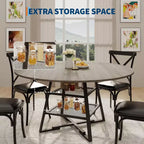 Table à manger ronde pour 4, Table de cuisine de 42 pouces avec étagère de rangement, Design de ferme en bois et métal, Table à manger familiale pour 4-6 personnes