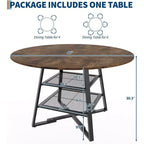 Table à manger ronde pour 4, Table de cuisine de 42 pouces avec étagère de rangement, Design de ferme en bois et métal, Table à manger familiale pour 4-6 personnes